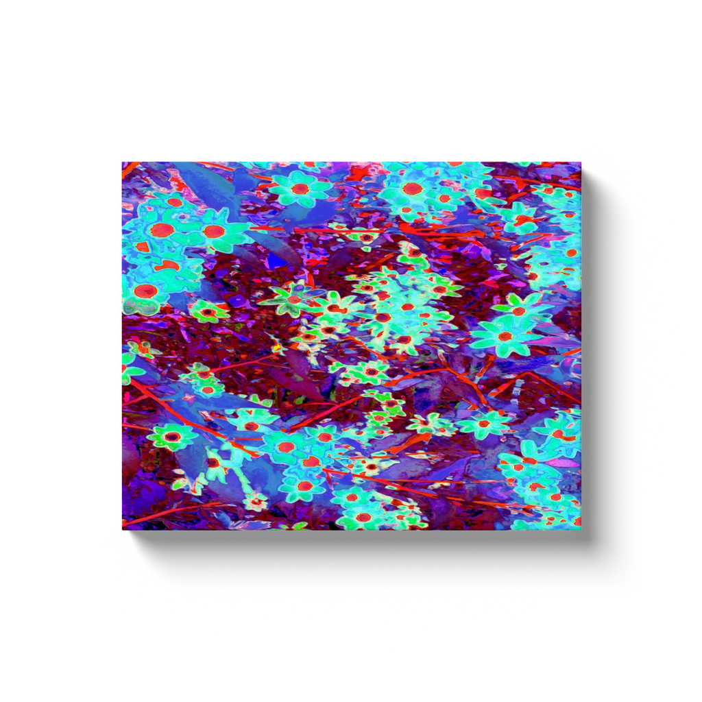 Canvas Wrapped Art Prints, Pretty Aqua Blue and Orange Flowers with Purple