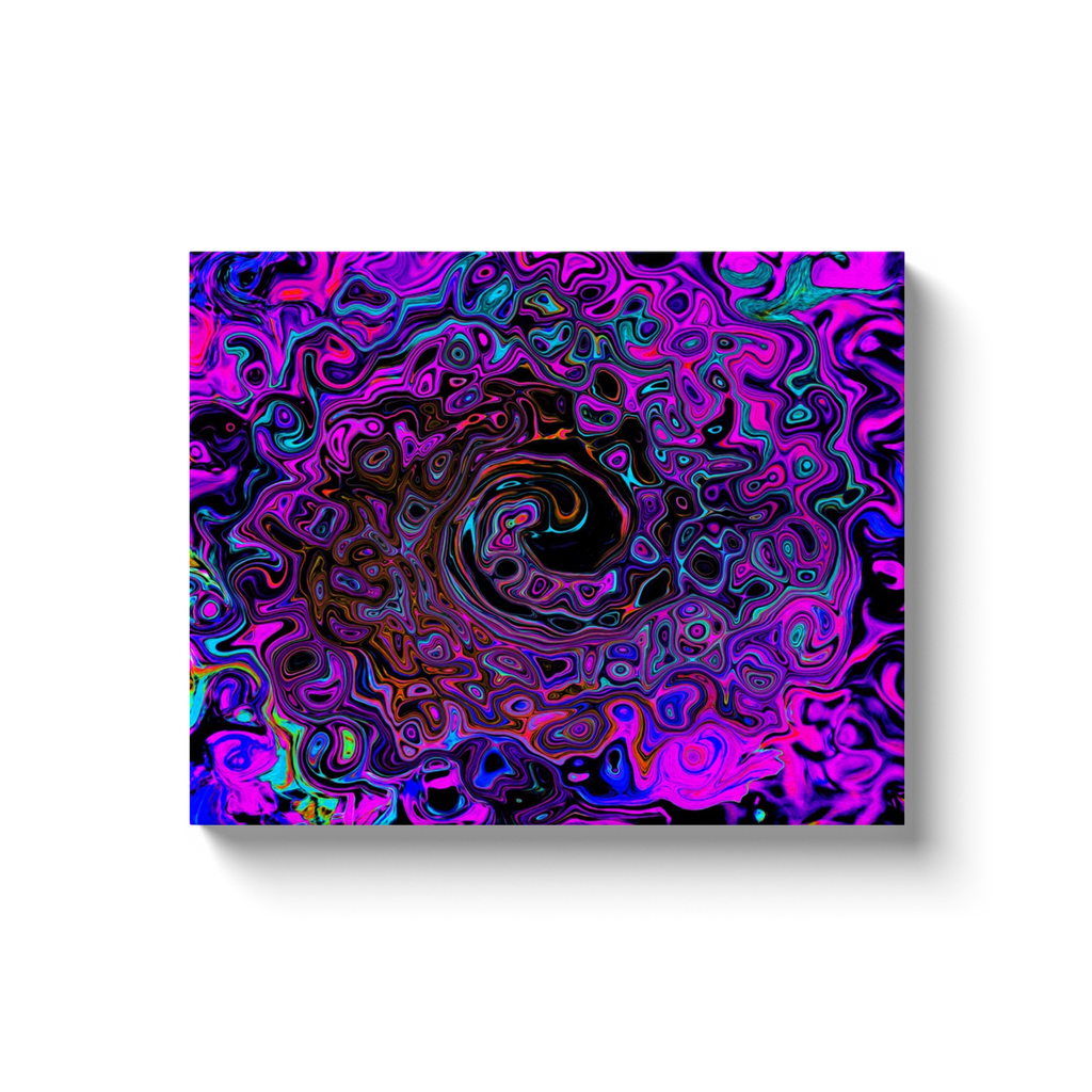 Canvas Wrapped Art Prints, Trippy Black and Magenta Retro Liquid Swirl