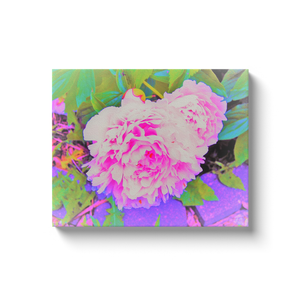 Canvas Wrapped Art Prints, Electric Pink Peonies in the Colorful Garden