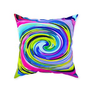 Decorative Throw Pillows, Groovy Abstract Yellow and Navy Blue Swirl - Square