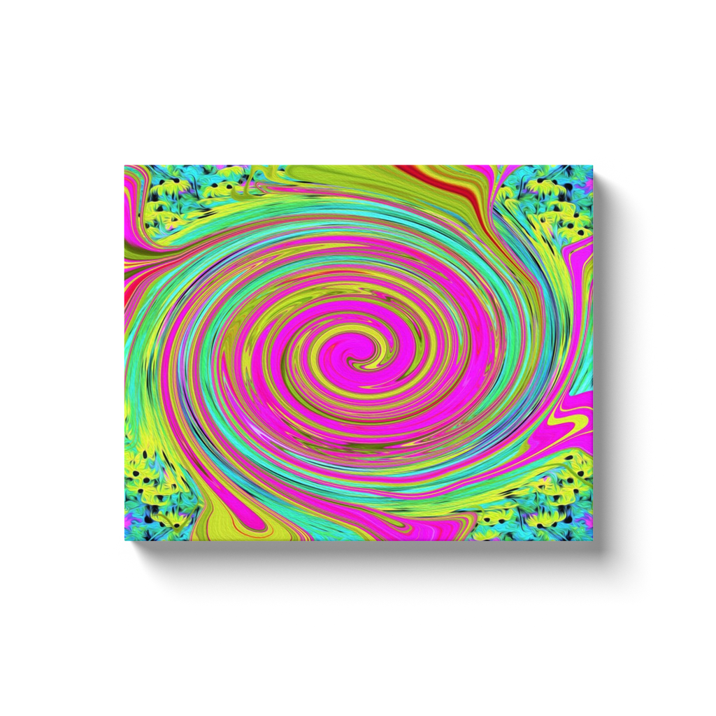 Canvas Wraps, Groovy Abstract Pink and Turquoise Swirl with Flowers