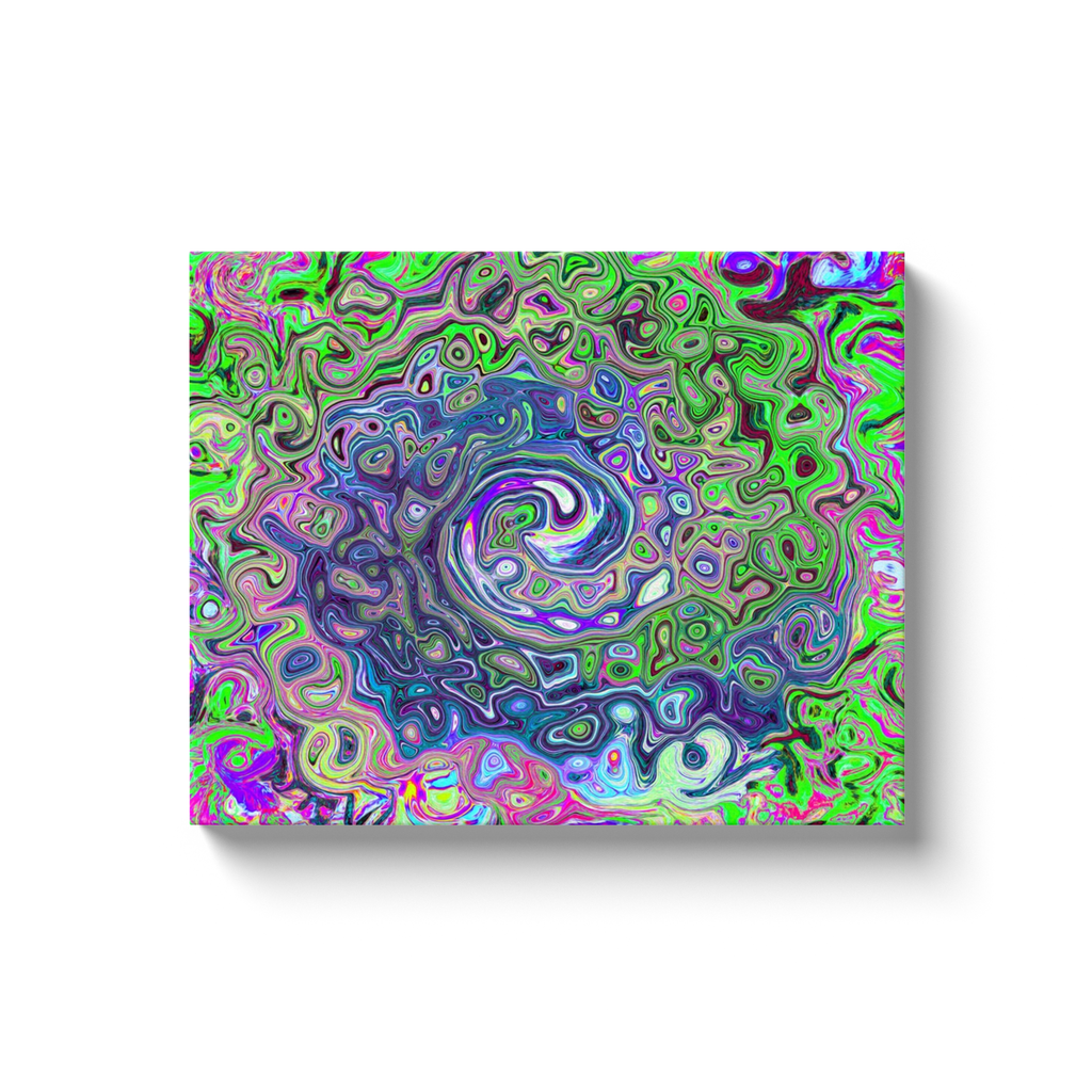 Canvas Wrapped Art Prints, Marbled Lime Green and Purple Abstract Retro Swirl