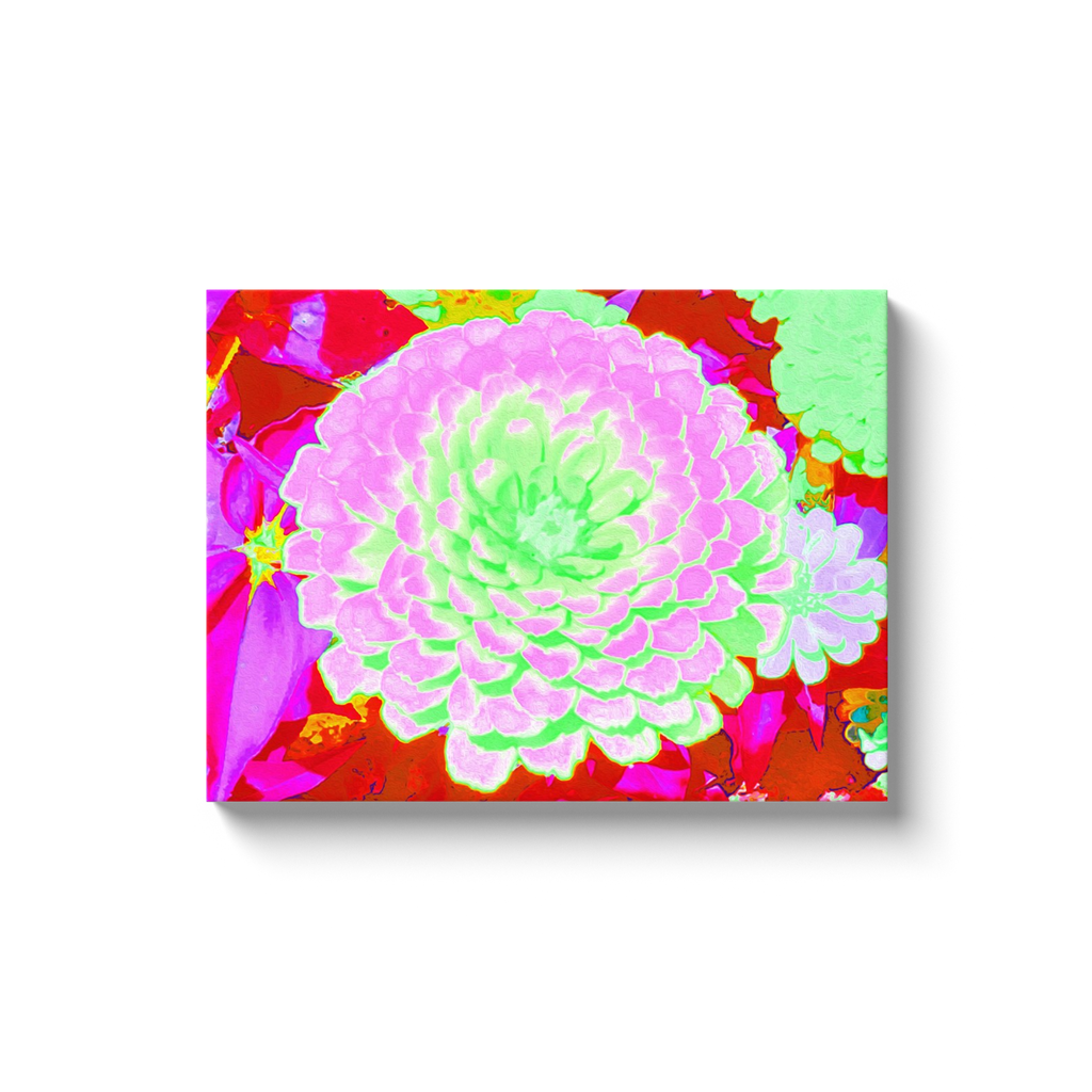 Canvas Wrapped Art Prints, Pretty Pink and Green Zinnia in the Summer Garden