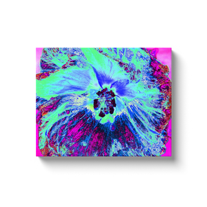 Canvas Wrapped Art Prints, Psychedelic Retro Green and Blue Hibiscus Flower