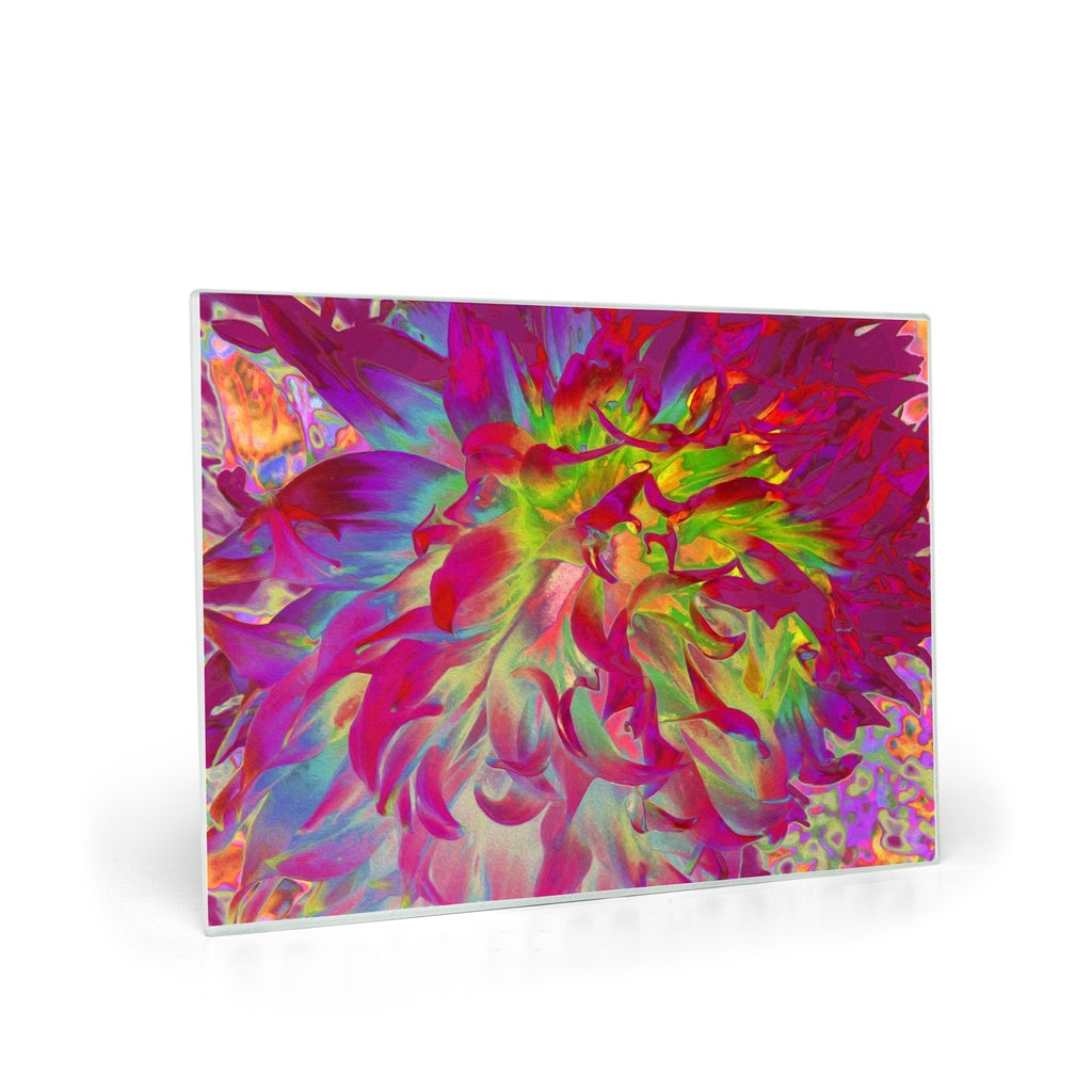 Glass Cutting Boards, Psychedelic Magenta and Yellow Dahlia Flower