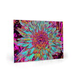 Glass Cutting Boards, Psychedelic Teal Blue Abstract Decorative Dahlia