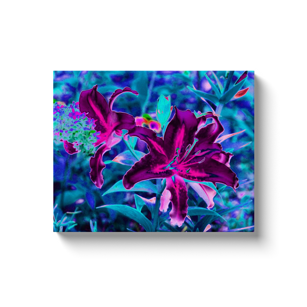 Canvas Wrapped Art Prints, Purple and Hot Pink Abstract Oriental Lily Flowers