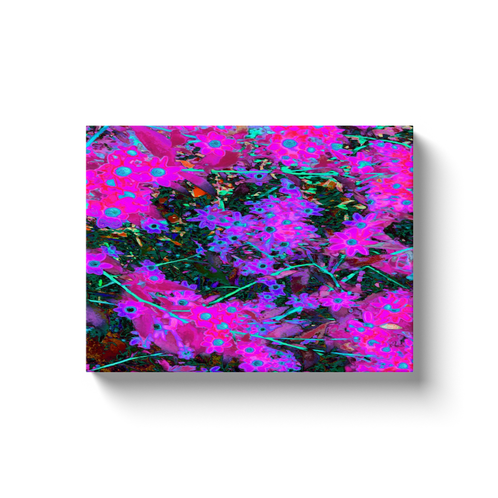 Canvas Wrapped Art Prints, Pretty Hot Pink, Magenta and Aqua Blue Flowers