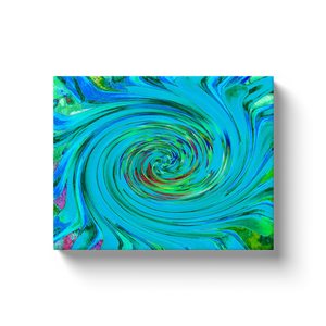 Canvas Wrapped Art Prints, Dramatic Blue and Chartreuse Abstract Retro Twirl