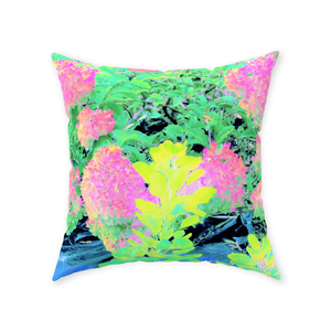 Decorative Throw Pillows, Pink Hydrangea Garden with Yellow Foliage, Square