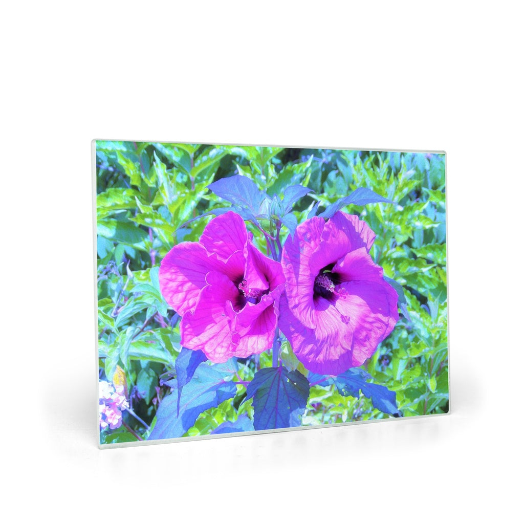 Glass Cutting Boards, Ultra-Violet Plum Crazy Purple Hibiscus Flowers