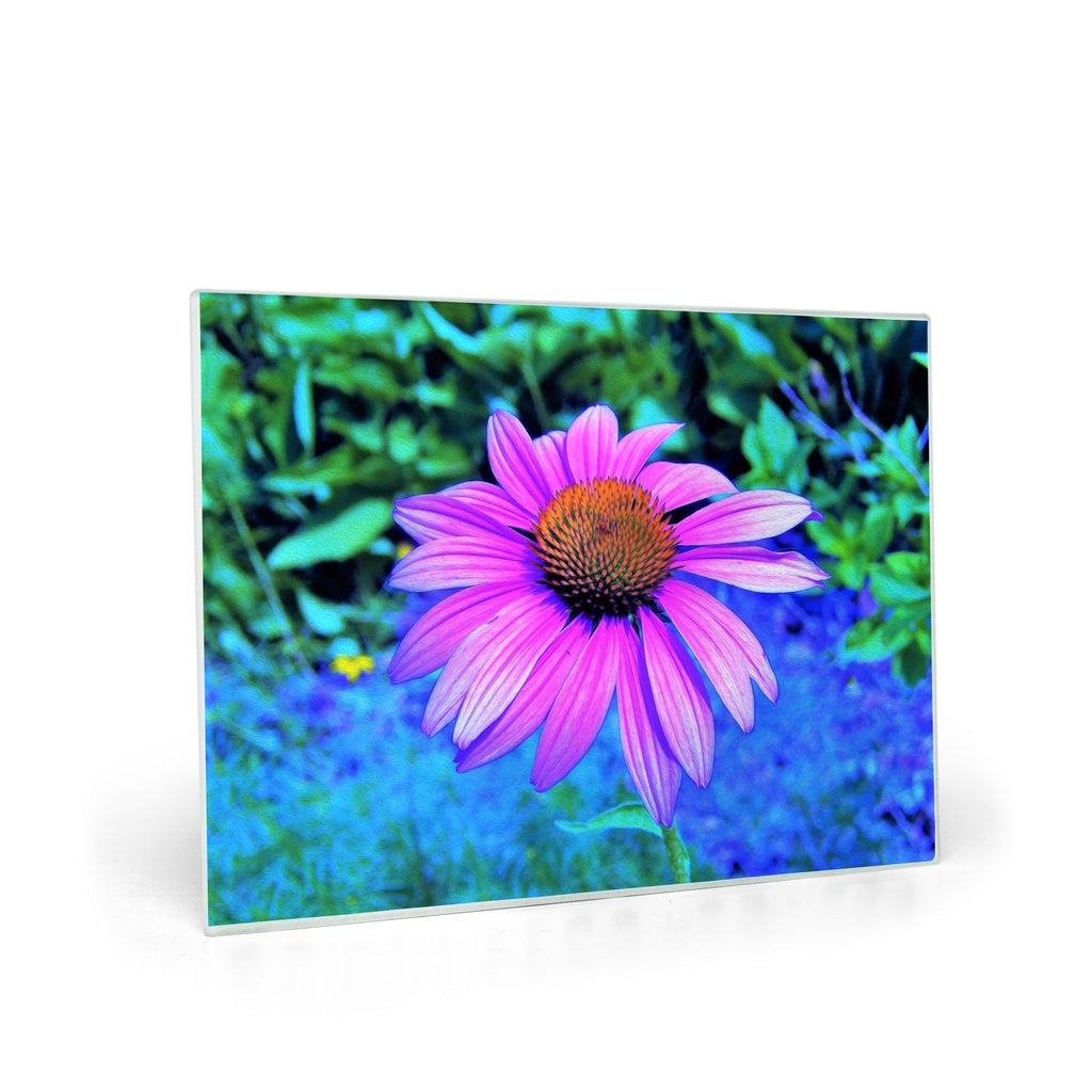 Glass Cutting Boards, Pink and Purple Coneflower on Blue Garden