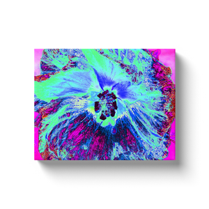 Canvas Wrapped Art Prints, Psychedelic Retro Green and Blue Hibiscus Flower