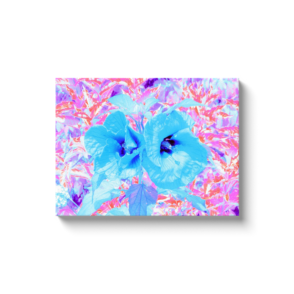 Canvas Wraps, Two Cool Blue Plum Crazy Hibiscus on Purple