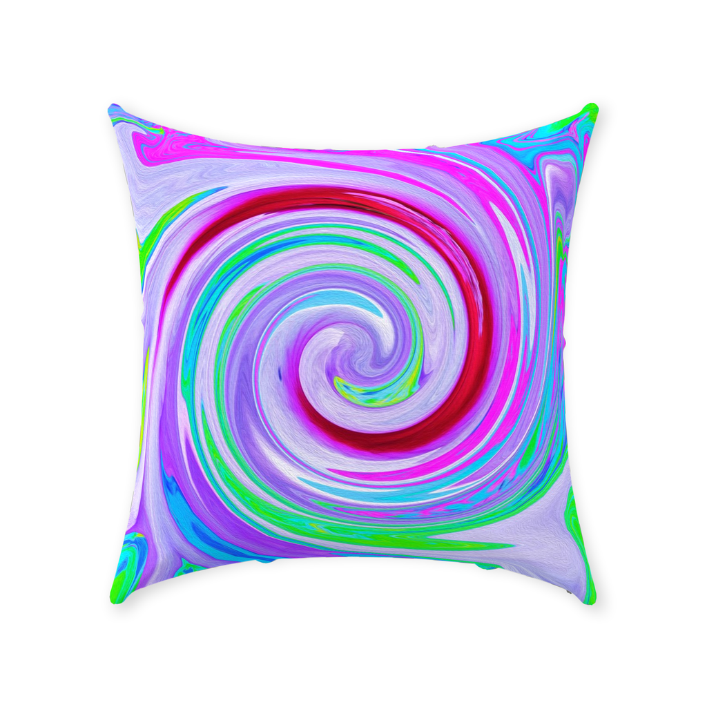 Decorative Throw Pillows, Groovy Abstract Red Swirl on Purple and Pink