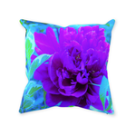 Decorative Throw Pillows, Moody Purple Peony with Beautiful Foliage - Square