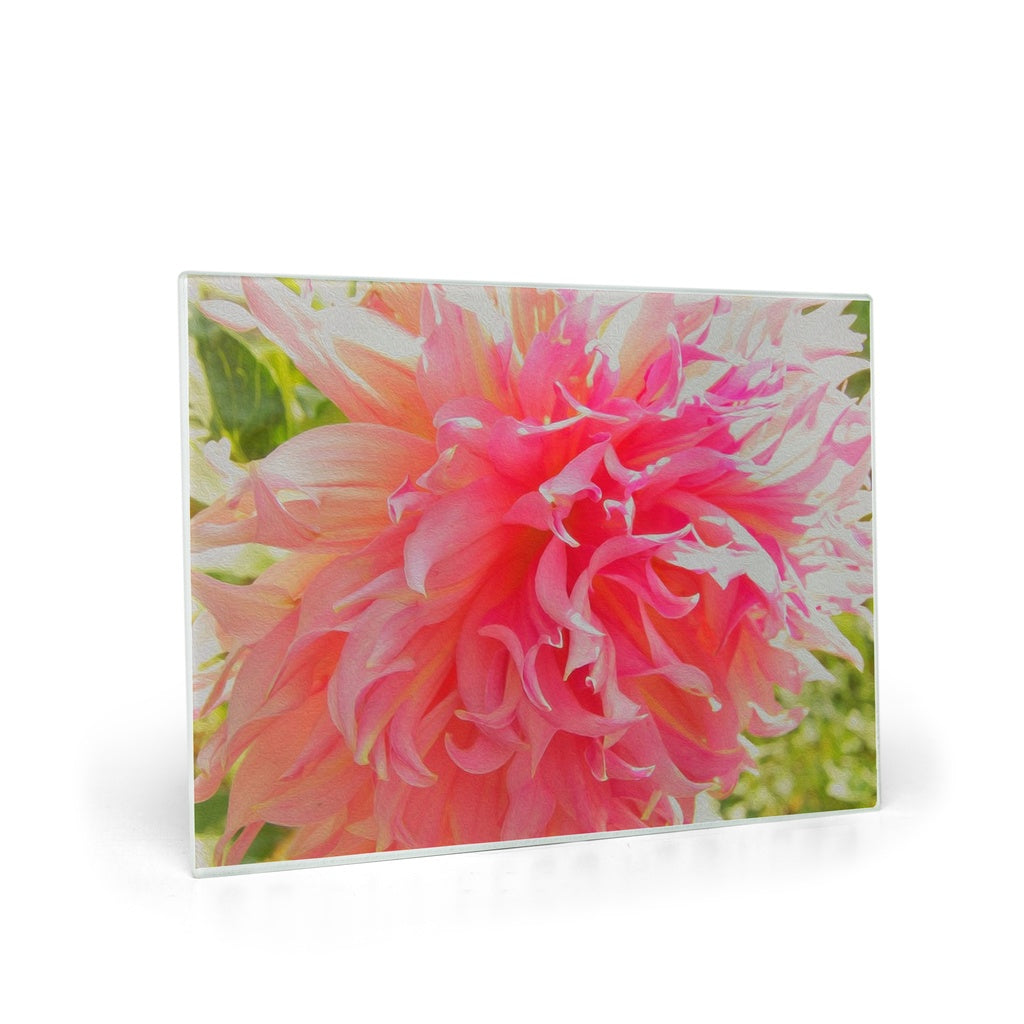 Glass Cutting Boards, Elegant Coral and Pink Decorative Dahlia