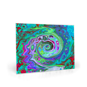 Glass Cutting Boards, Retro Green, Red and Magenta Abstract Groovy Swirl