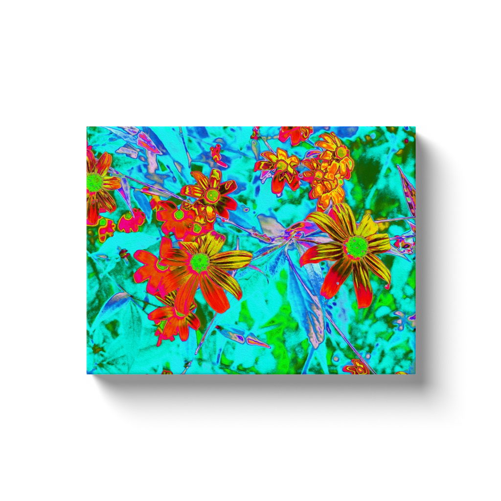 Canvas Wrapped Art Prints, Aqua Tropical with Yellow and Orange Flowers