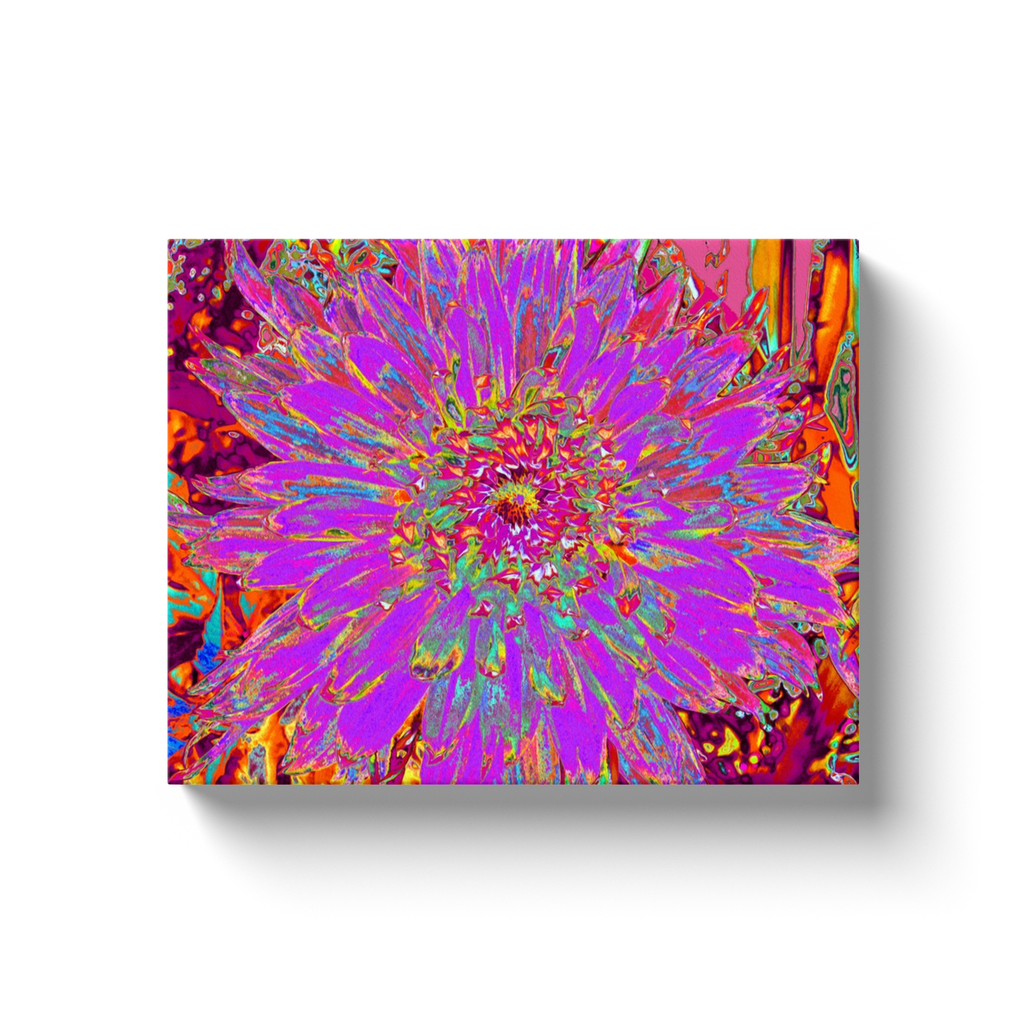 Canvas Wraps, Retro Psychedelic Purple and Orange Dahlia Flower