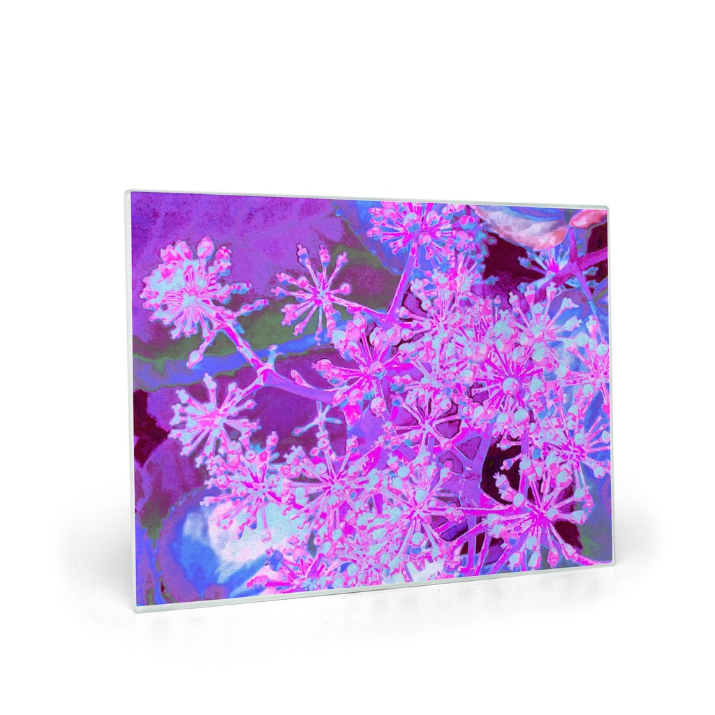 Glass Cutting Boards, Cool Abstract Retro Nature in Hot Pink and Purple