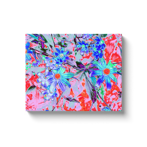 Canvas Wrapped Art Prints, Retro Psychedelic Aqua and Orange Flowers