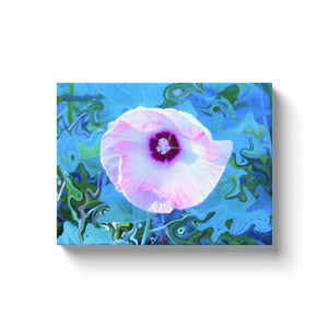 Canvas Wrapped Art Prints, Luna Pink Swirl Hibiscus Flower on Blue