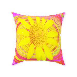 Decorative Throw Pillows, Yellow Sunflower on a Psychedelic Swirl