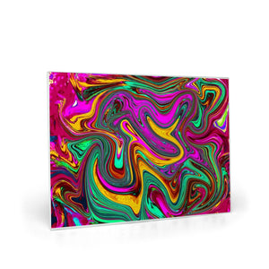 Glass Cutting Boards, Marbled Hot Pink and Sea Foam Green Abstract Art