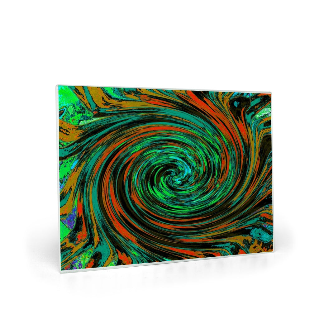 Glass Cutting Boards, Dramatic Lime Green and Orange Abstract Retro Twirl