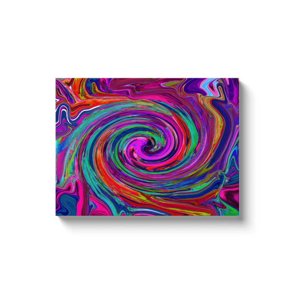 Canvas Wrapped Art Prints, Groovy Abstract Retro Magenta Dark Rainbow Swirl