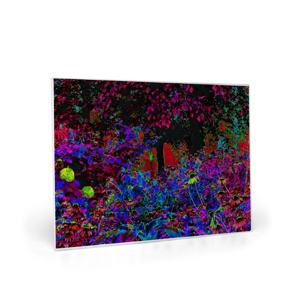 Glass Cutting Boards, Psychedelic Crimson Red and Black Garden Sunrise