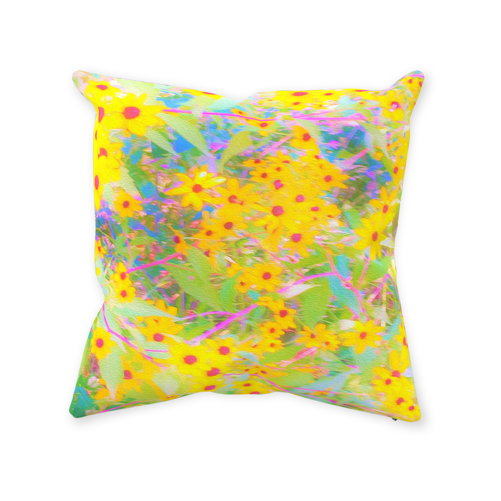Decorative Throw Pillows, Pretty Yellow and Red Flowers with Turquoise