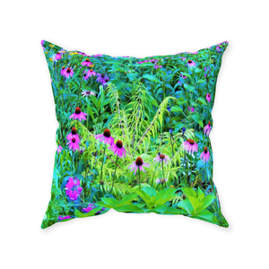 Decorative Throw Pillows, Purple Coneflower Garden with Chartreuse Foliage - Square