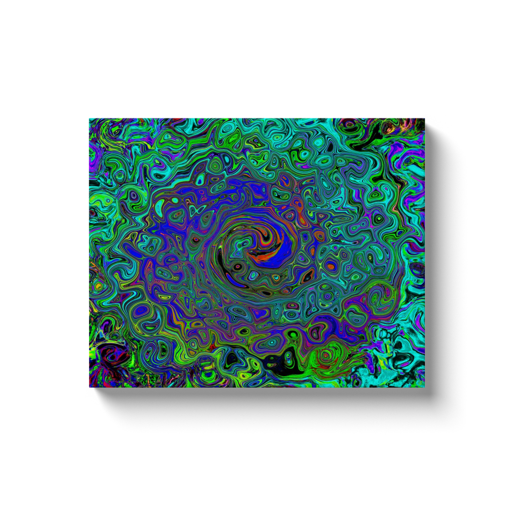 Canvas Wrapped Art Prints, Marbled Blue and Aquamarine Abstract Retro Swirl