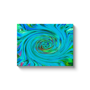 Canvas Wrapped Art Prints, Dramatic Blue and Chartreuse Abstract Retro Twirl