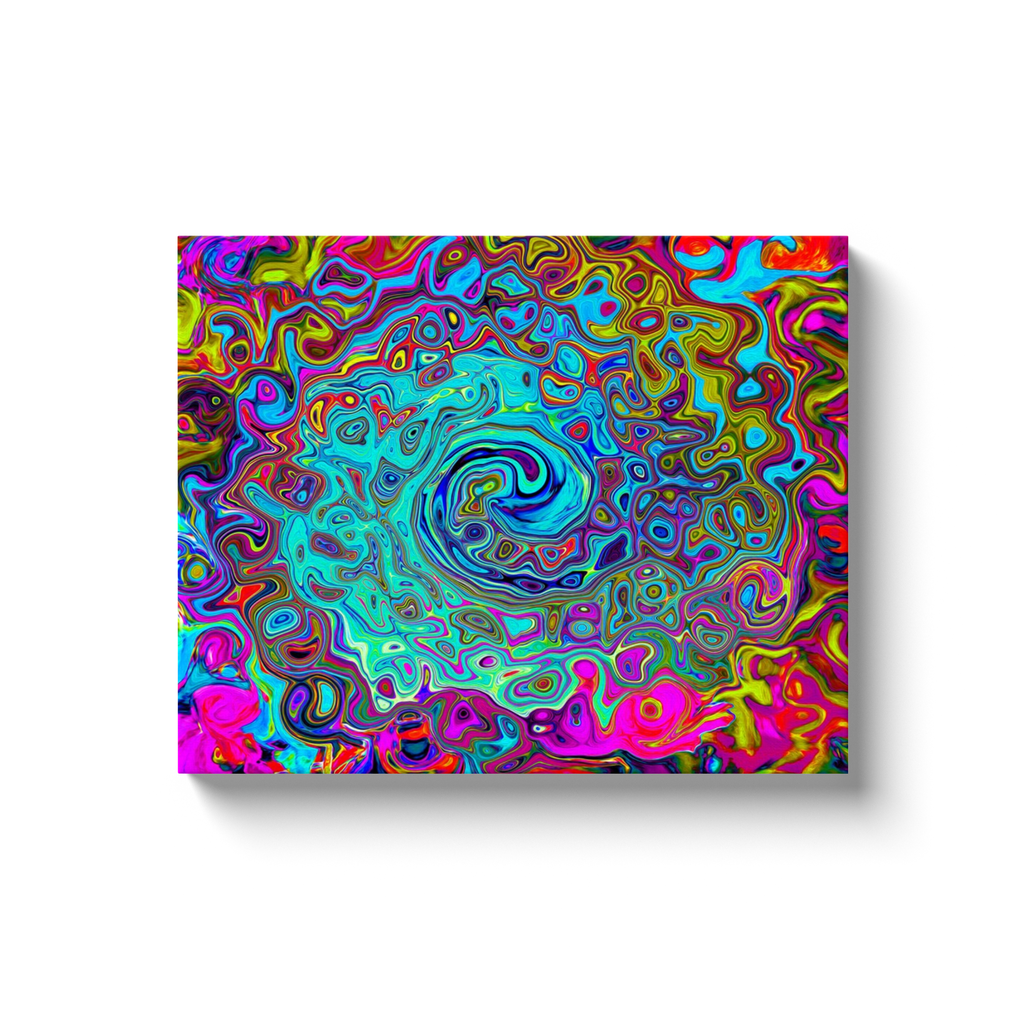 Canvas Wrapped Art Prints, Trippy Sky Blue Abstract Retro Liquid Swirl