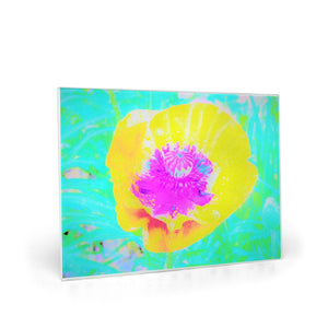 Glass Cutting Boards, Yellow Poppy with Hot Pink Center on Turquoise