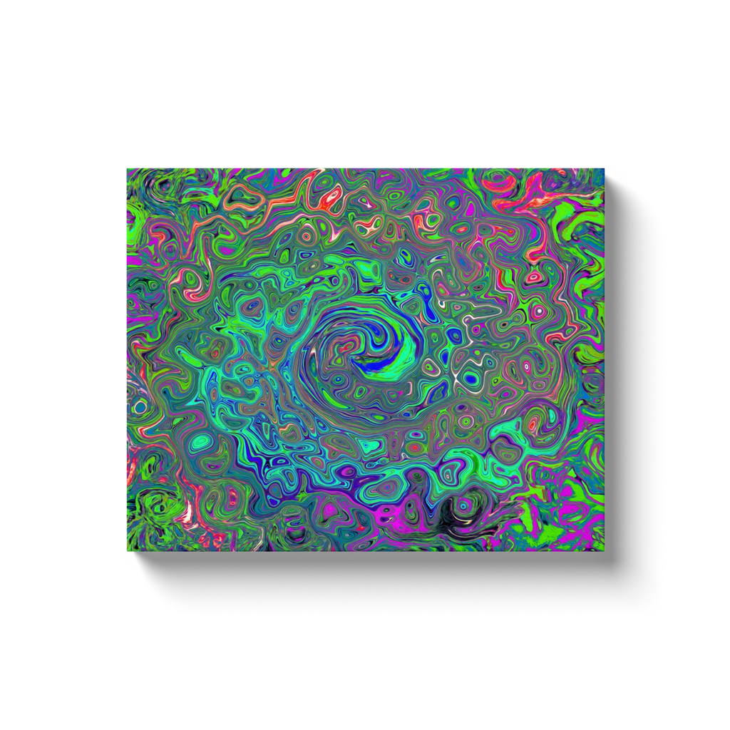 Canvas Wrapped Art Prints, Trippy Chartreuse and Blue Retro Liquid Swirl