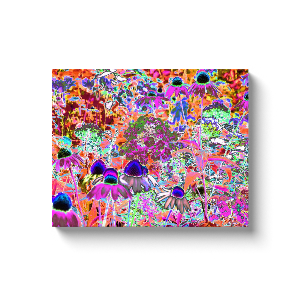 Canvas Wrapped Art Prints, Psychedelic Hot Pink and Lime Green Garden Flowers