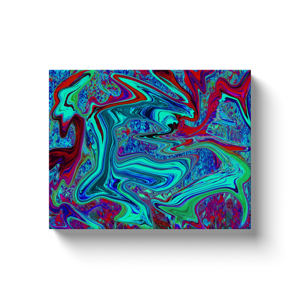 Canvas Wrapped Art Prints, Groovy Abstract Retro Art in Blue and Red