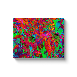 Canvas Wrapped Art Prints, Psychedelic Groovy Red and Green Wildflowers