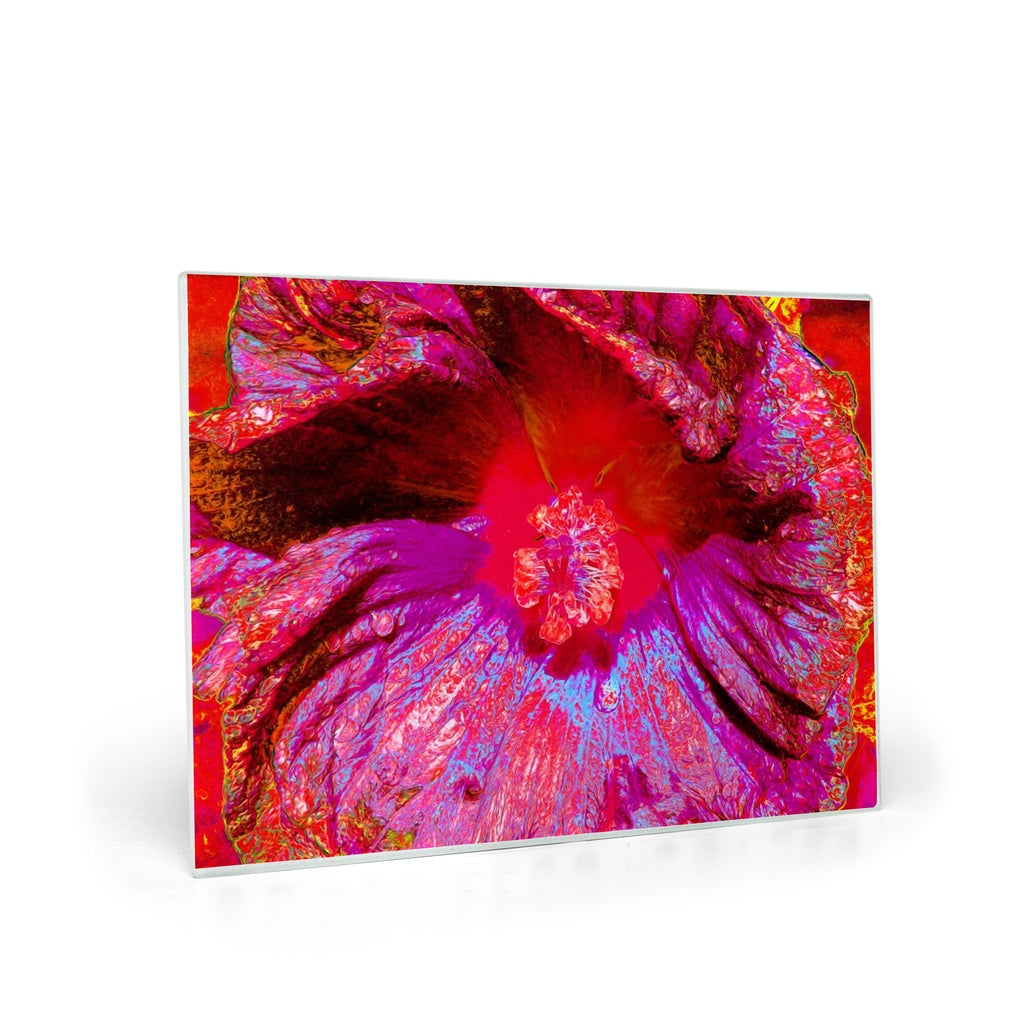 Glass Cutting Boards, Psychedelic Trippy Retro Red Hibiscus Flower