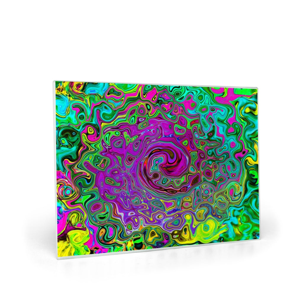 Glass Cutting Boards, Groovy Purple Abstract Retro Liquid Swirl