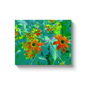 Canvas Wrapped Art Prints, Trippy Yellow and Red Wildflowers on Retro Blue