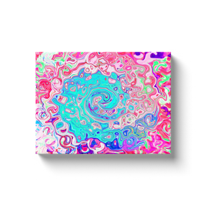 Canvas Wrapped Art Prints, Groovy Aqua Blue and Pink Abstract Retro Swirl