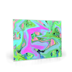 Glass Cutting Board, Retro Pink and Light Blue Liquid Art on Hydrangea Garden