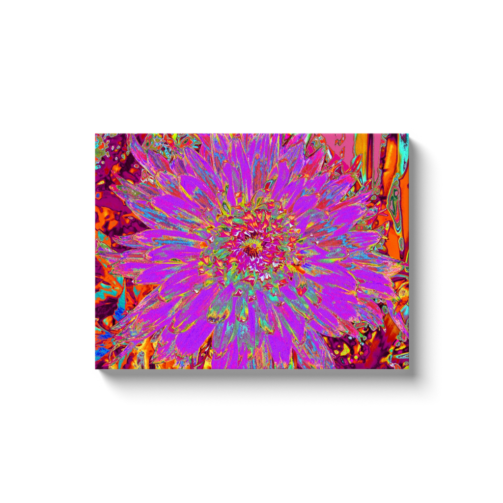 Canvas Wraps, Retro Psychedelic Purple and Orange Dahlia Flower