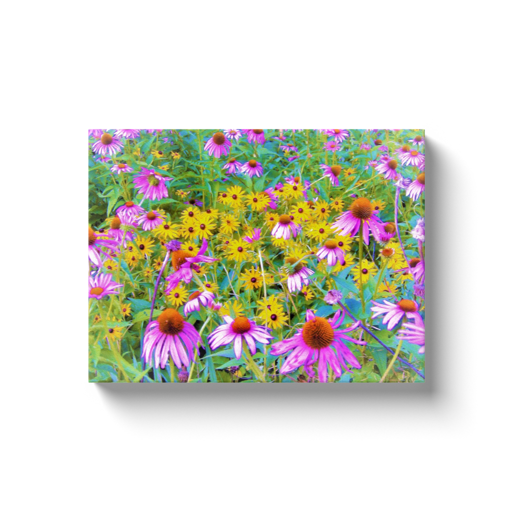 Canvas Wrapped Art Prints, Garden Medley of Yellow, Pink and Purple Flowers