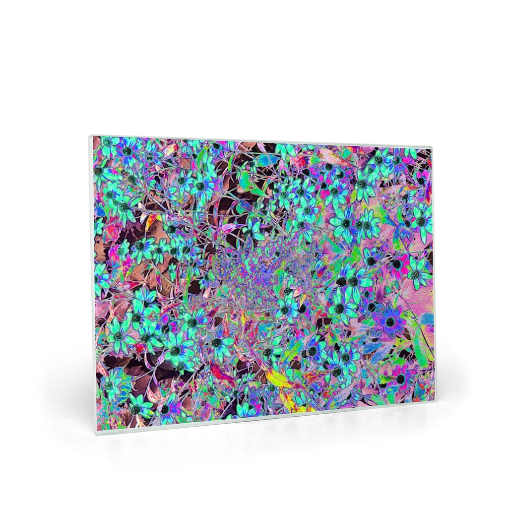 Glass Cutting Boards, Purple Garden with Psychedelic Aquamarine Flowers